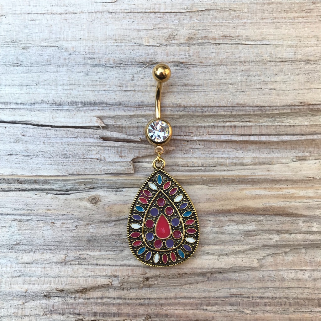 Gold Teardrop Belly Button Ring